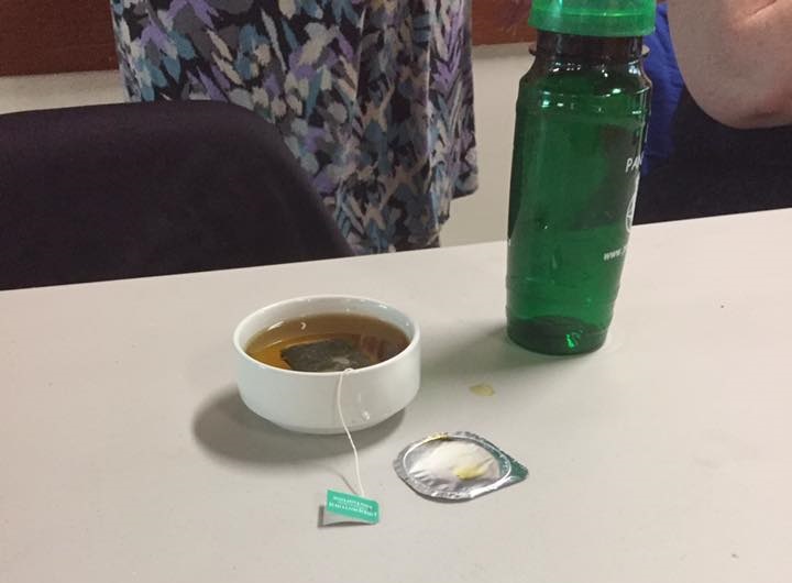 a cereal bowl used as a tea mug